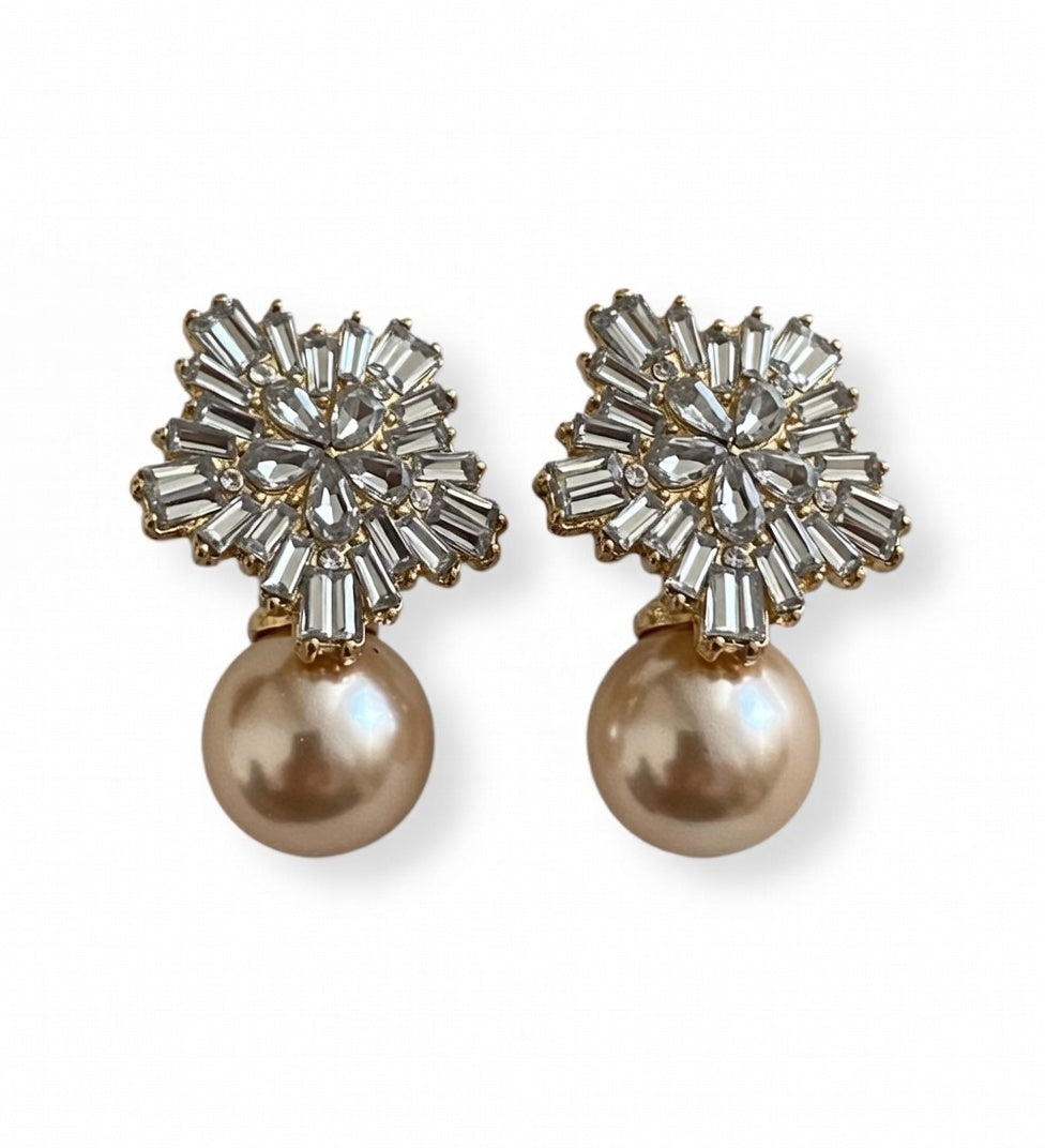 Vintage Gold Textured Pearl Drop Earrings