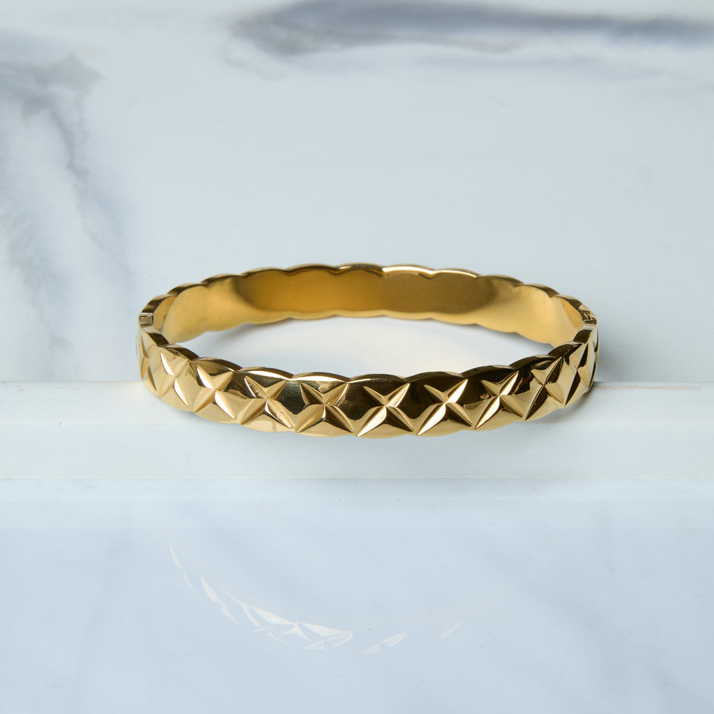 18k Gold plated Cross Link Bracelet - minimal designer every day stacking bangle bracelet