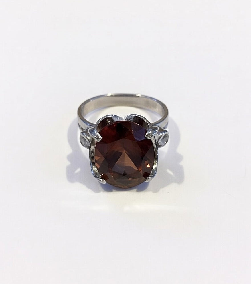 Spinel Gemstone White Zircon Silver Ring