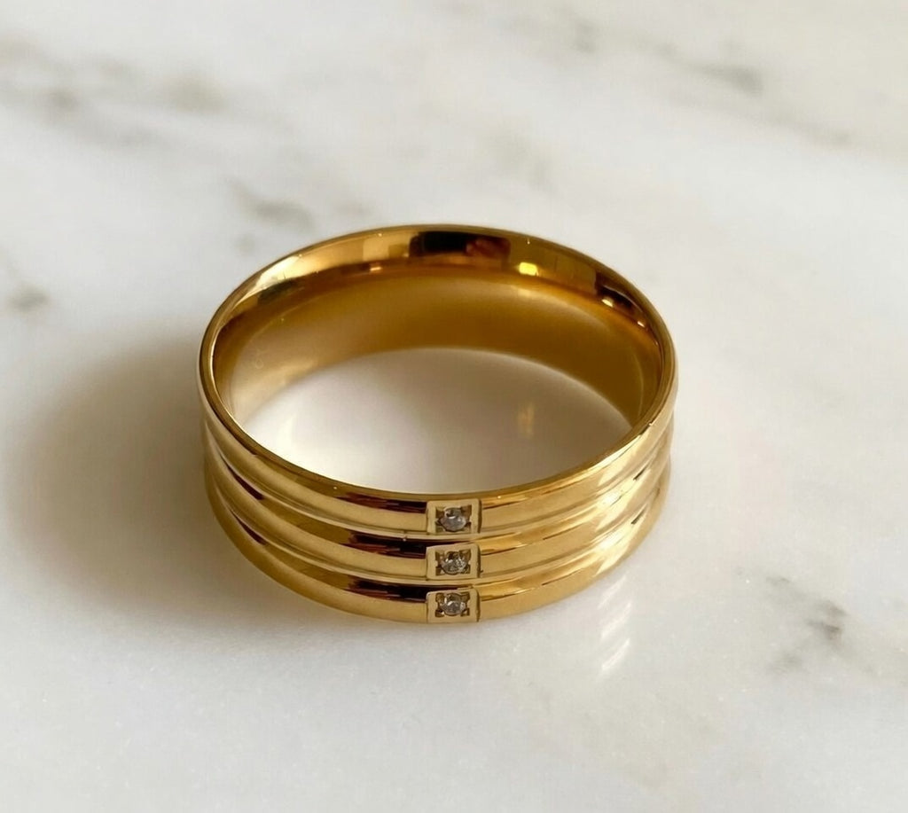 Men's Gold Plated Triple Band CZ Ring
