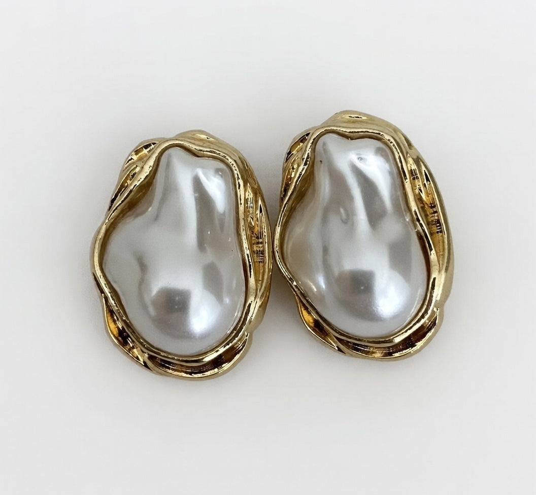 Large Pearl and Gold Stud Earrings