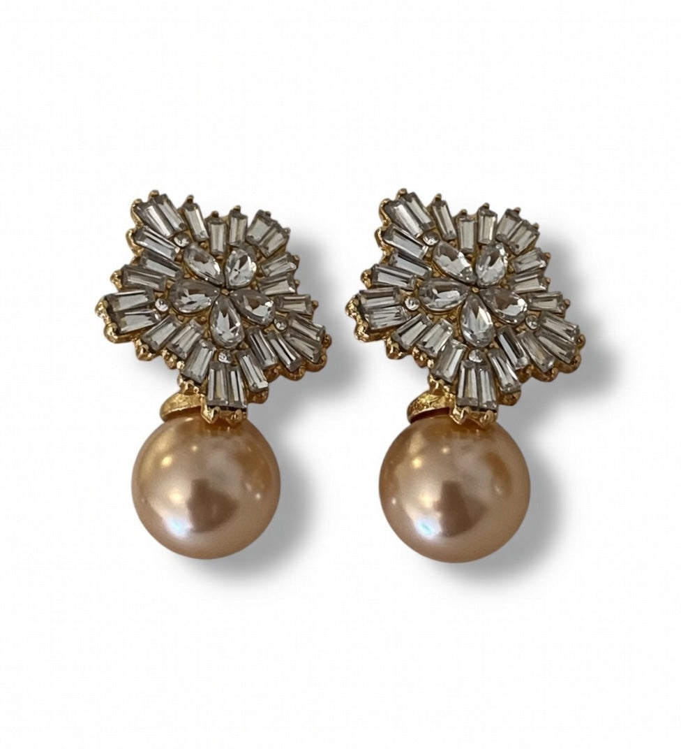 Vintage Gold Textured Pearl Drop Earrings
