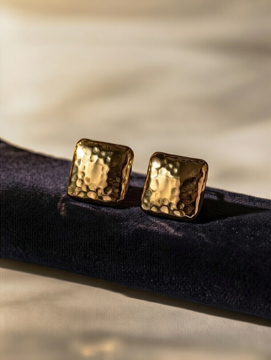 Vintage Square Gold Stud Earrings
