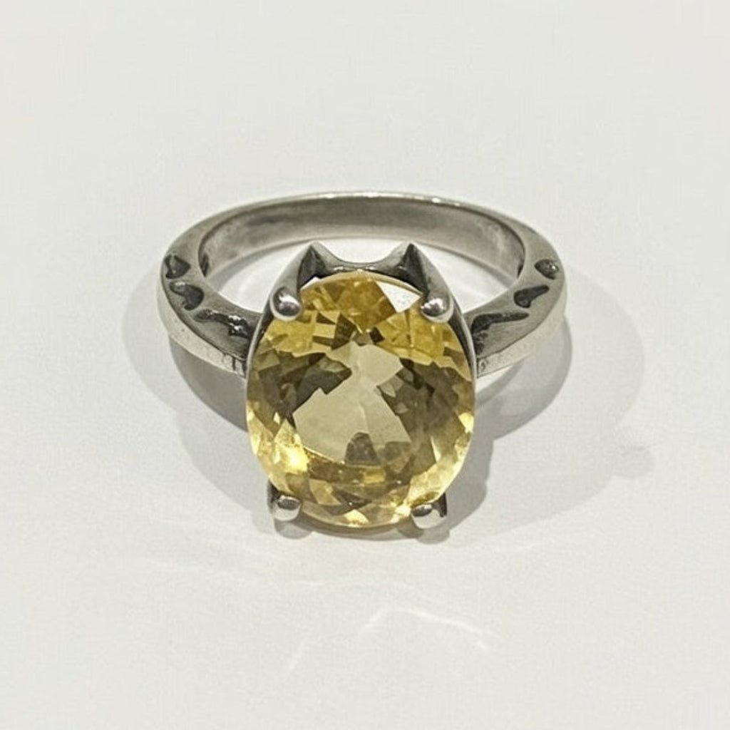 Citrine Gemstone Silver Ring large vintage stone luxury.
