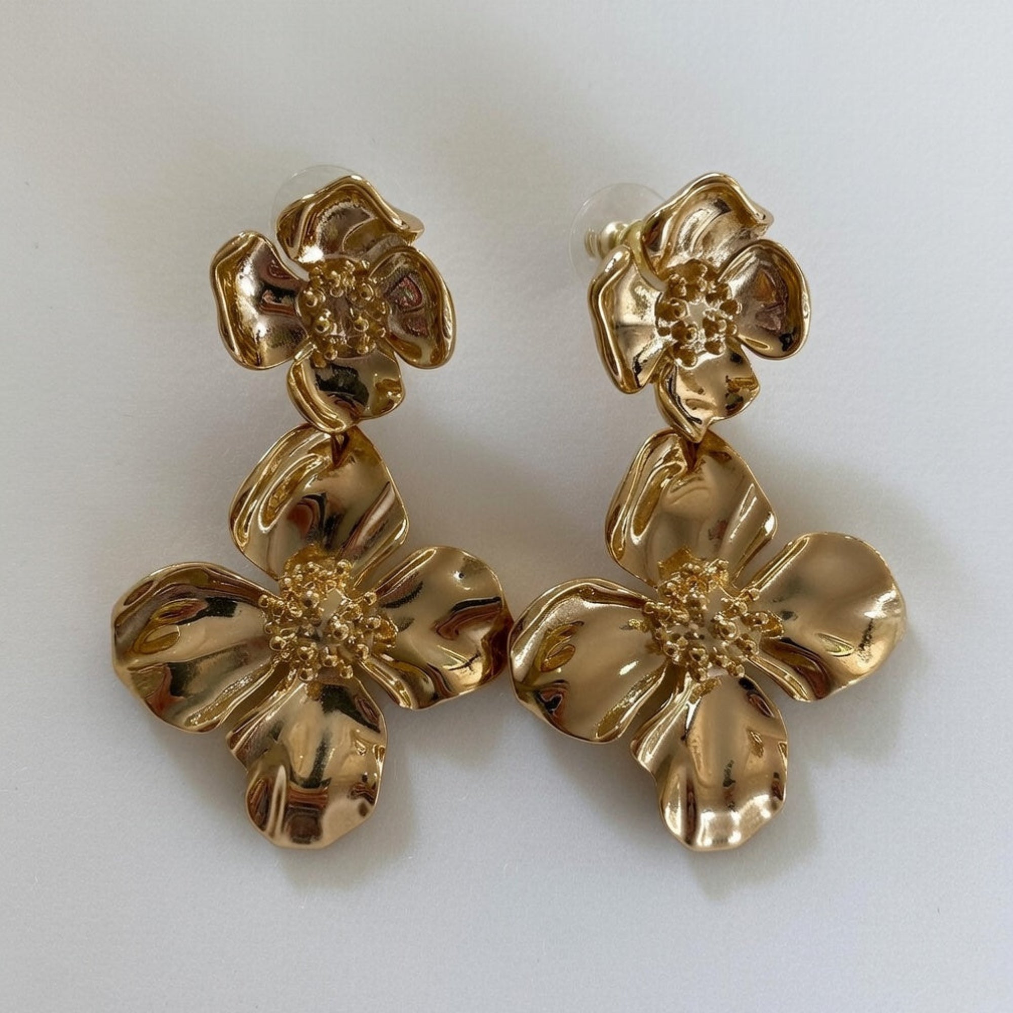 Gold Plated Flower Design Earrings, sustainable flower earrings, holiday jewelry