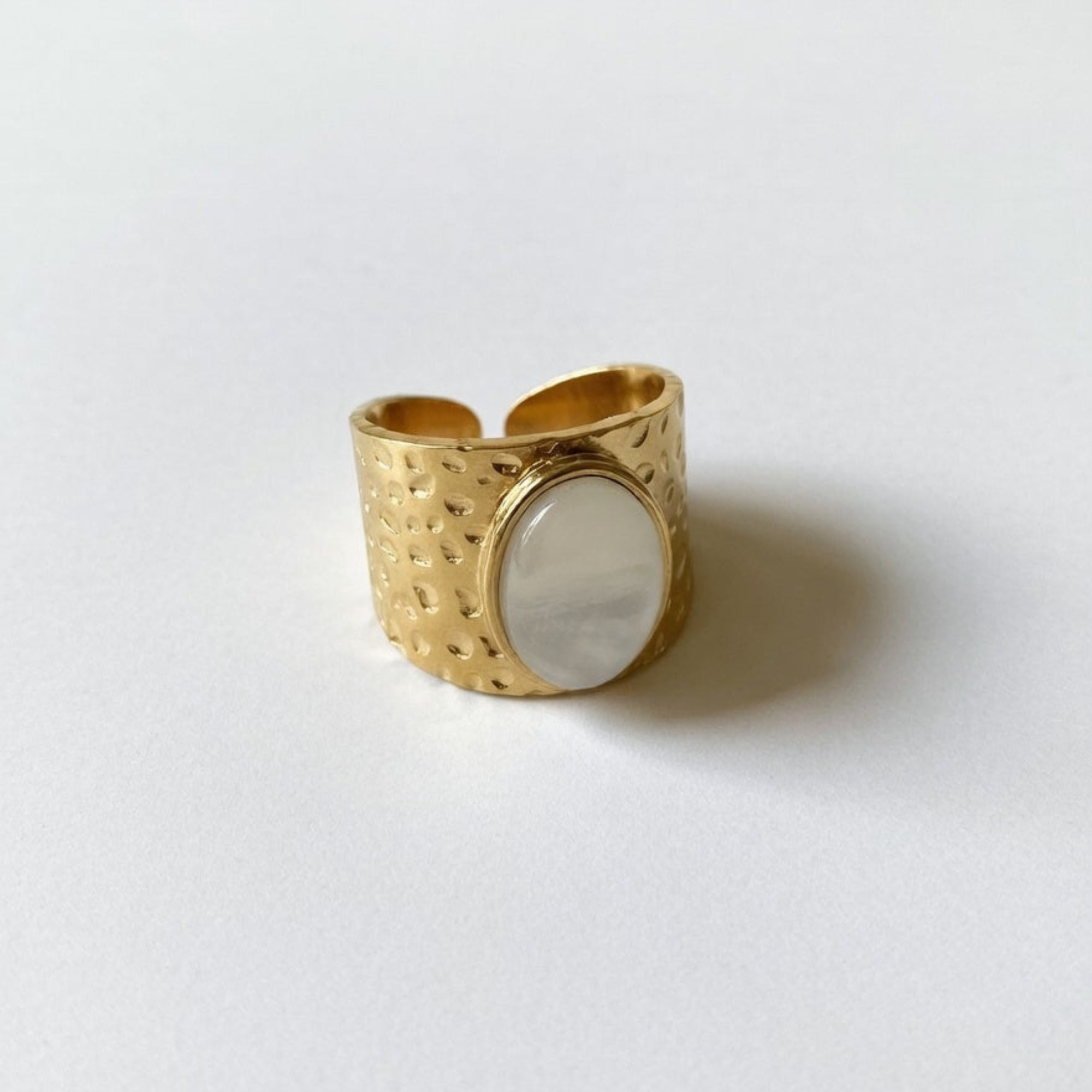 Gold Plated Natural White Stone Ring5