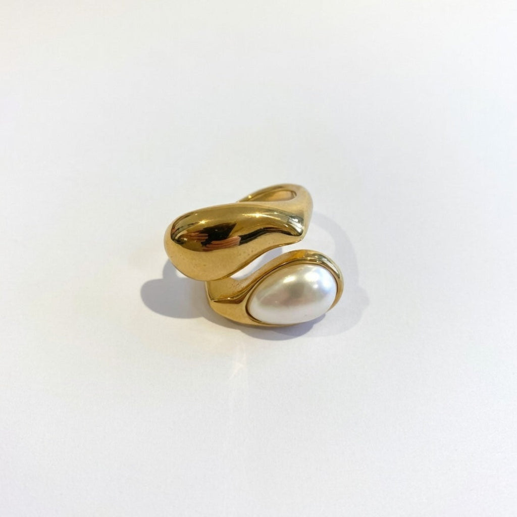 Gold Plated Pearl Luxury Statement Ring, Gold Sustainable Design Ring