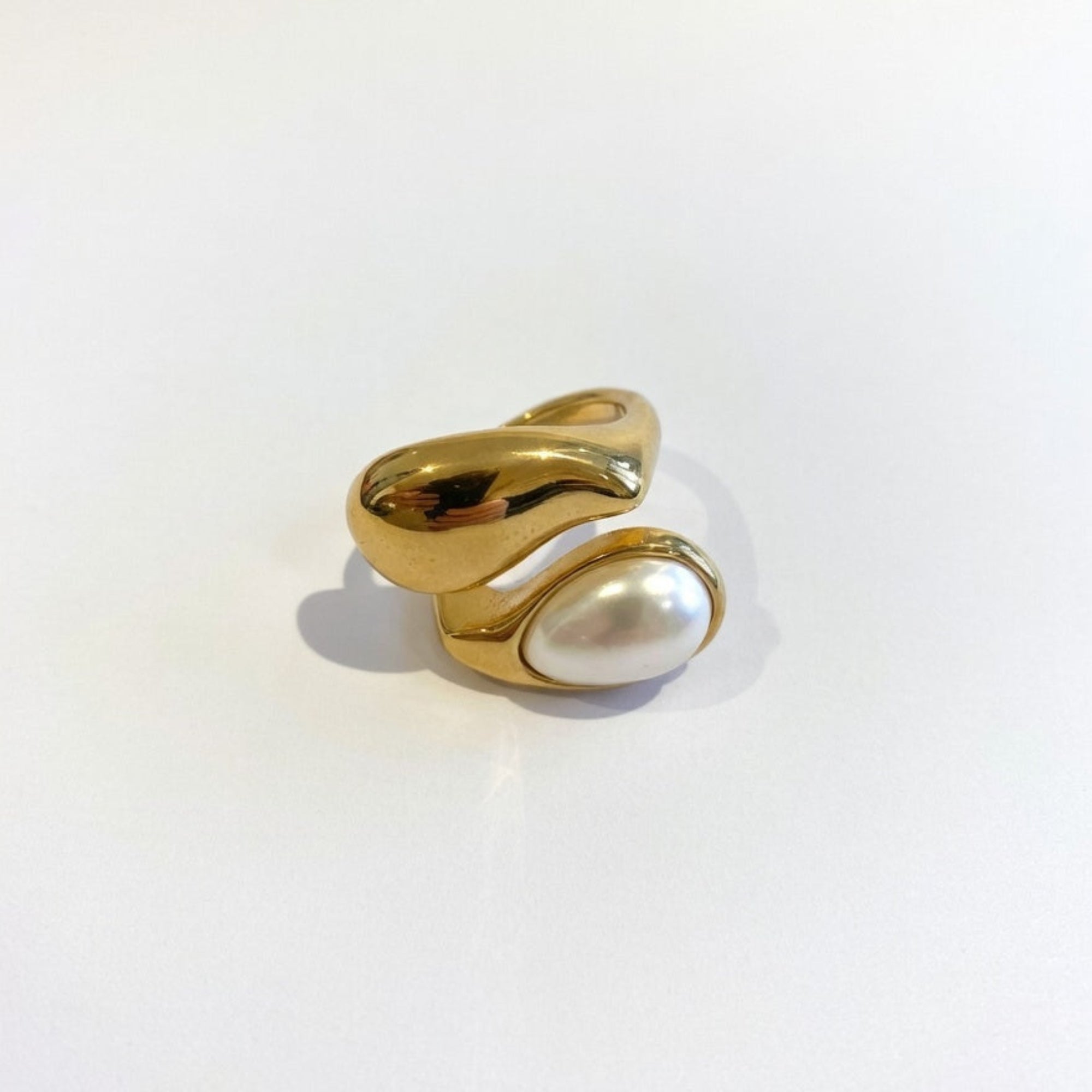 Gold Plated Pearl Luxury Statement Ring, Gold Sustainable Design Ring