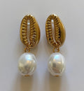 Gold Plated Shell and Pearl Design Earrings, freshwater pearls for a modern style