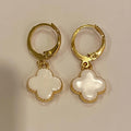 Gold Plated White Clover Charm Earrings in 18k gold, modern classic designer earrings