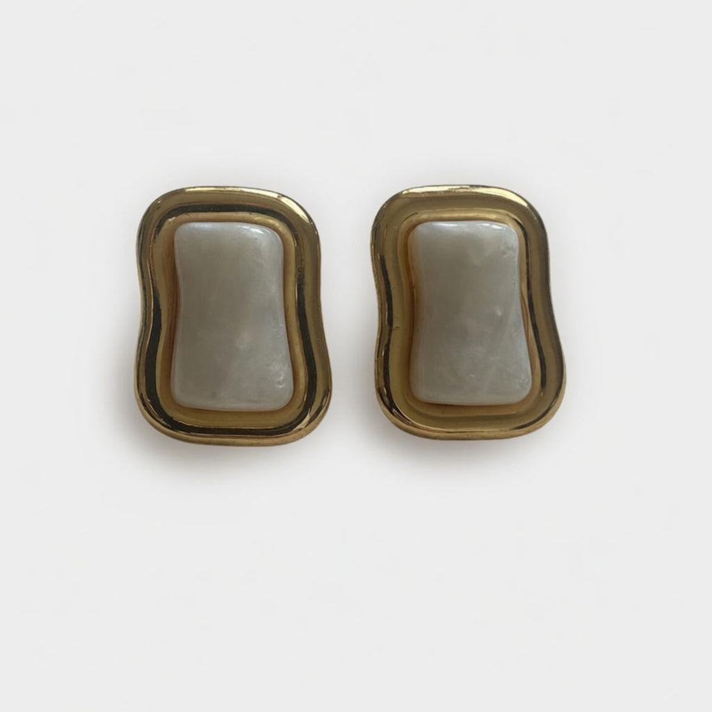 square vintage pearl studs old money aesthetic , boheme london