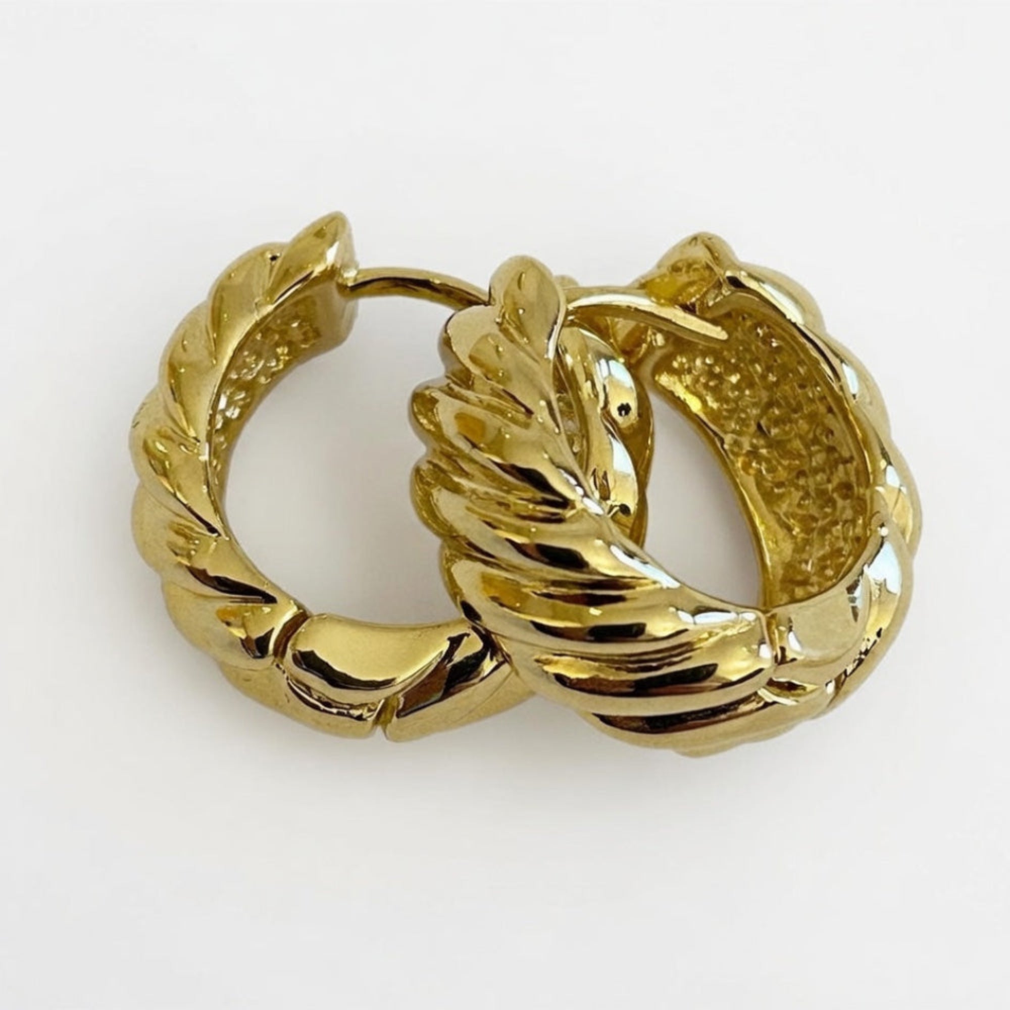 Gold plated Twist Small Hoop Earrings. designer everyday style