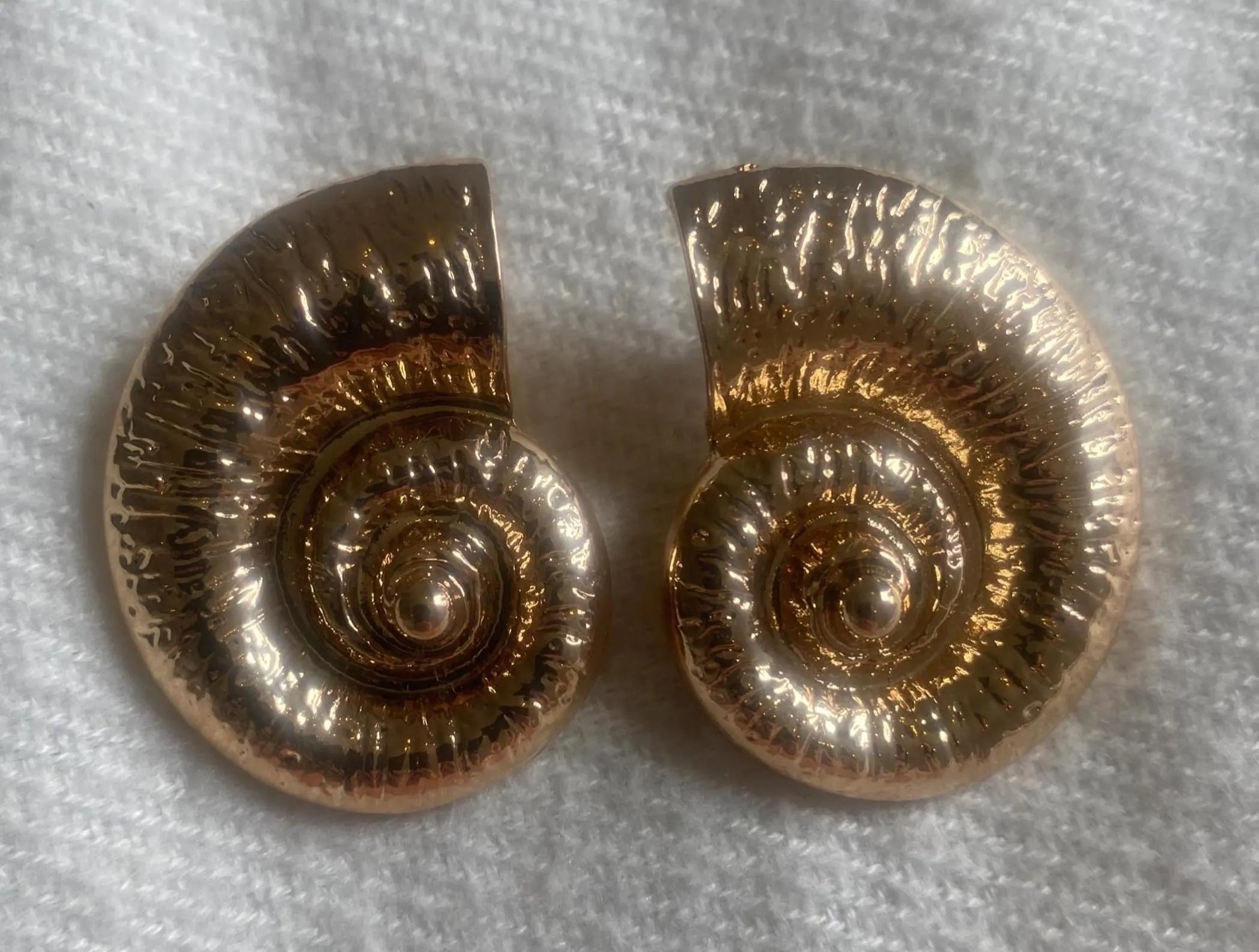 Gold shell earrings large statement design boheme london