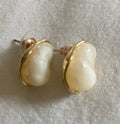 Vintage Gold Ceramic Pearl Earrings