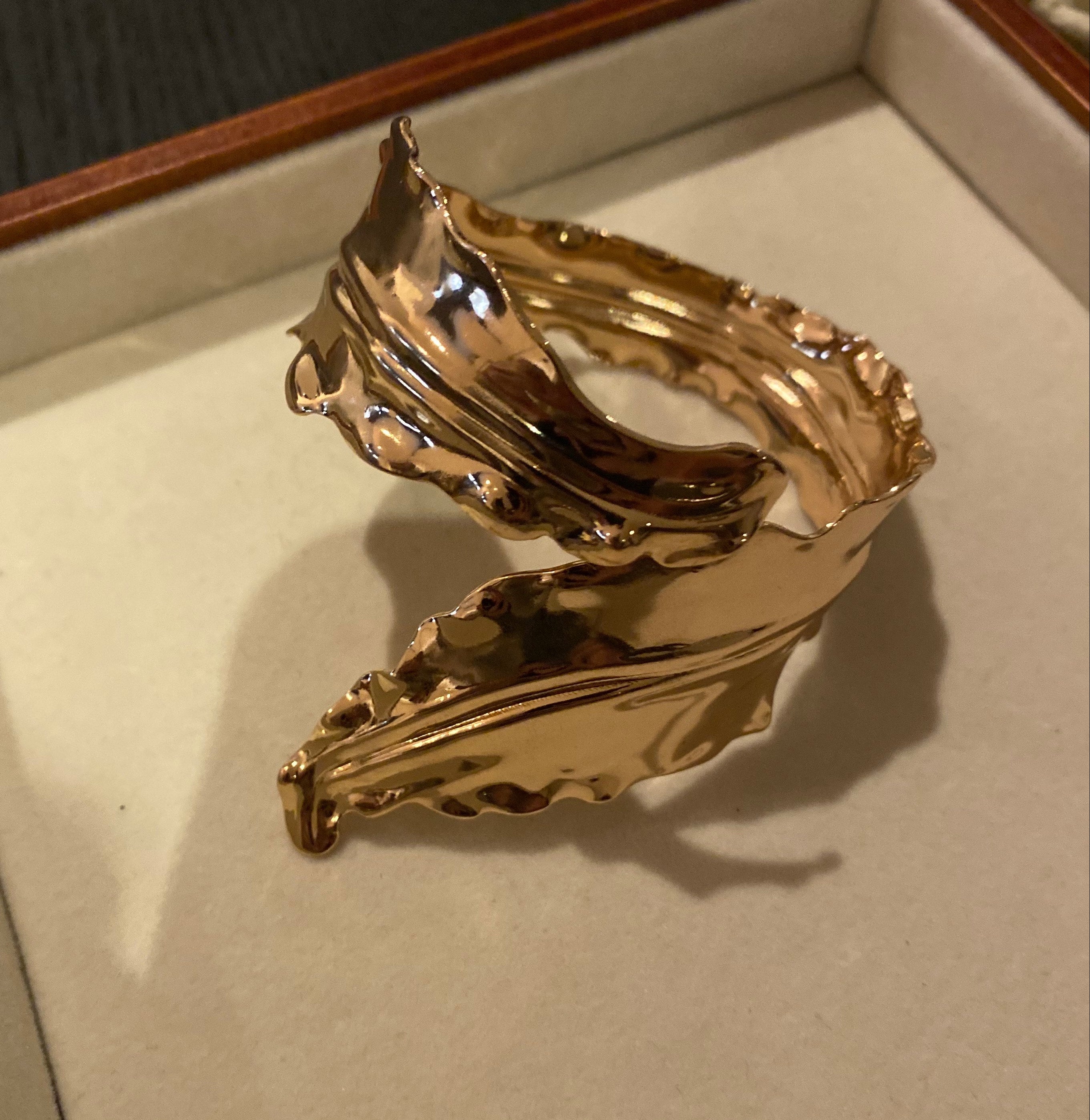 Gold Plated Textured Leaf Foil Bracelet