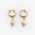 Gold huggie hoop earrings with  freshwater pearl