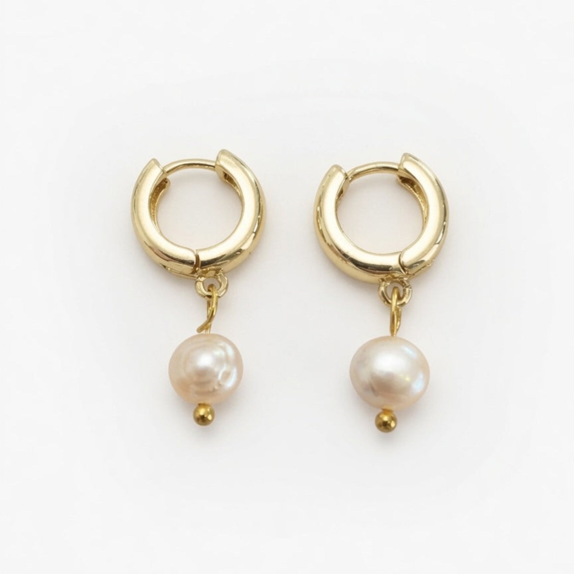 Gold huggie hoop earrings with  freshwater pearl