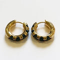 Small Gold and Emerald Stone Hoop Earrings