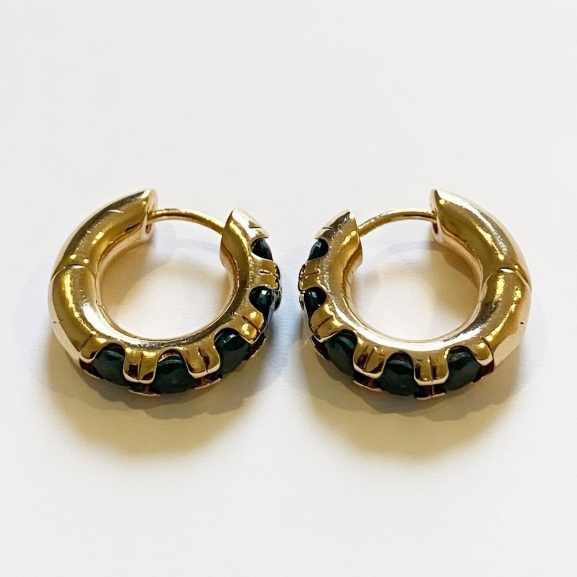Small Gold and Emerald Stone Hoop Earrings