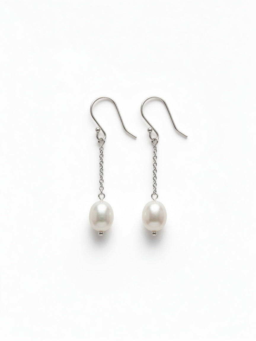 Vintage Natural Freshwater Pearl Drop Silver Earrings