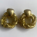 Vintage Gold Twist Drop Earrings, gold plated textured door knocker earrings for a timeless vintage look