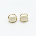 White clover stud earrings every day luxury style. Gold plated white pearl