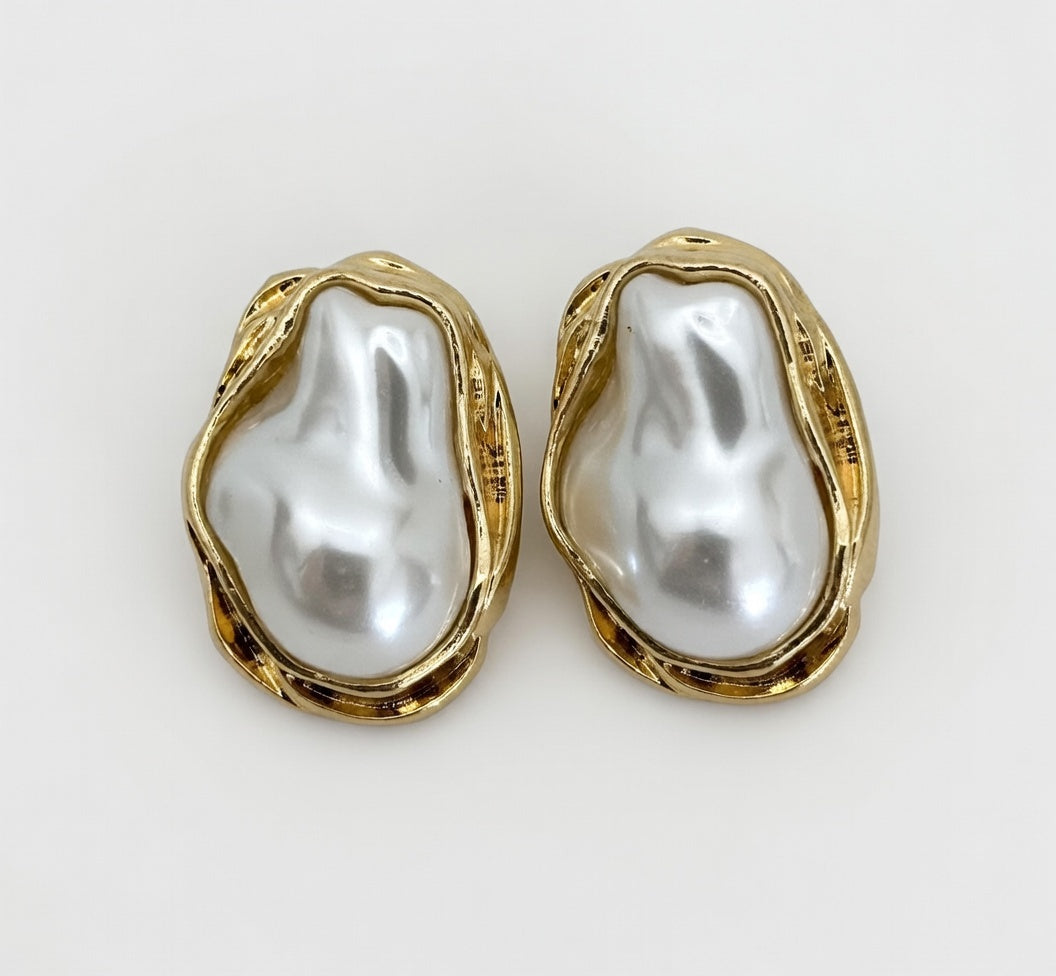 Large Pearl and Gold Stud Earrings
