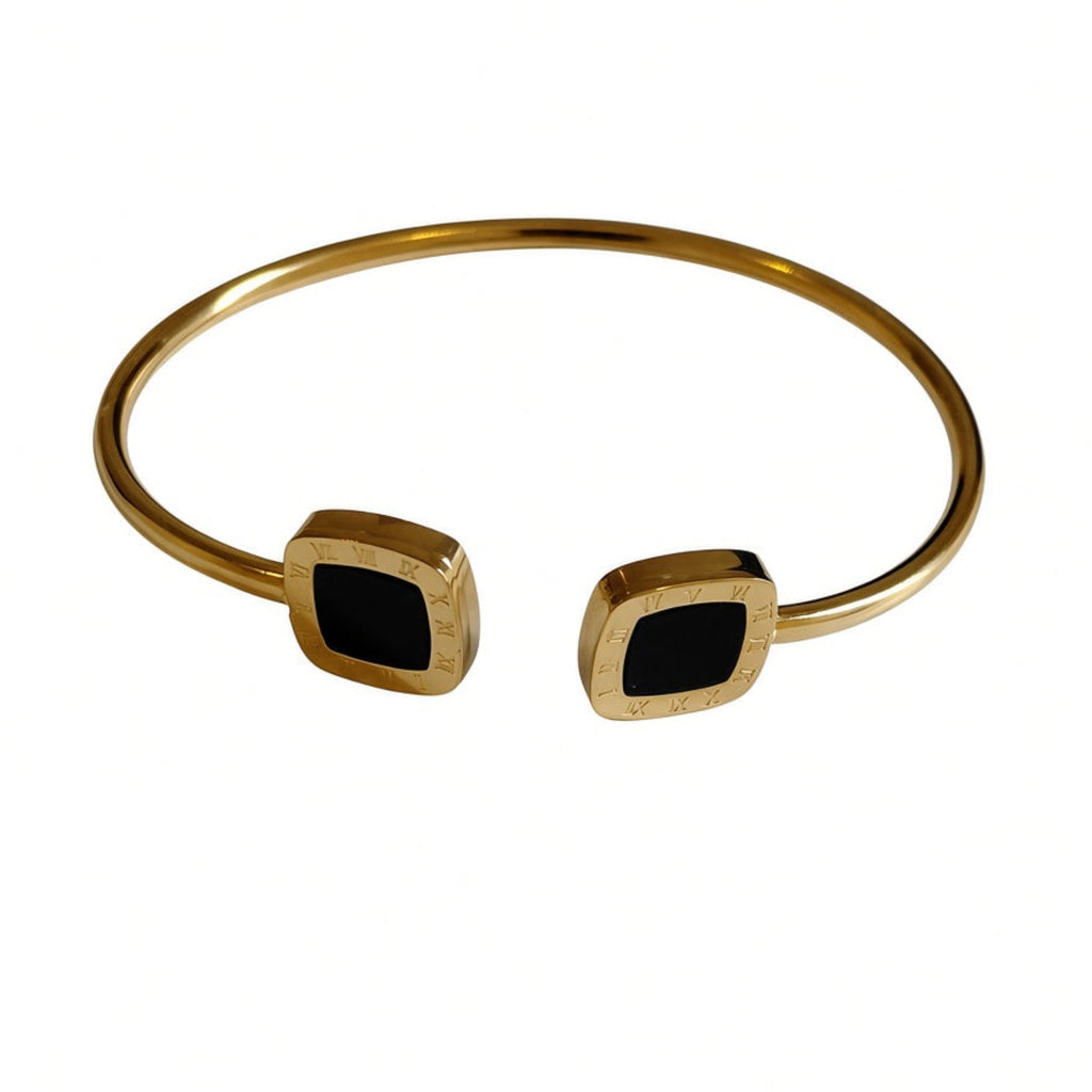 luxury gold plated bangle with roman nnumerals and black details