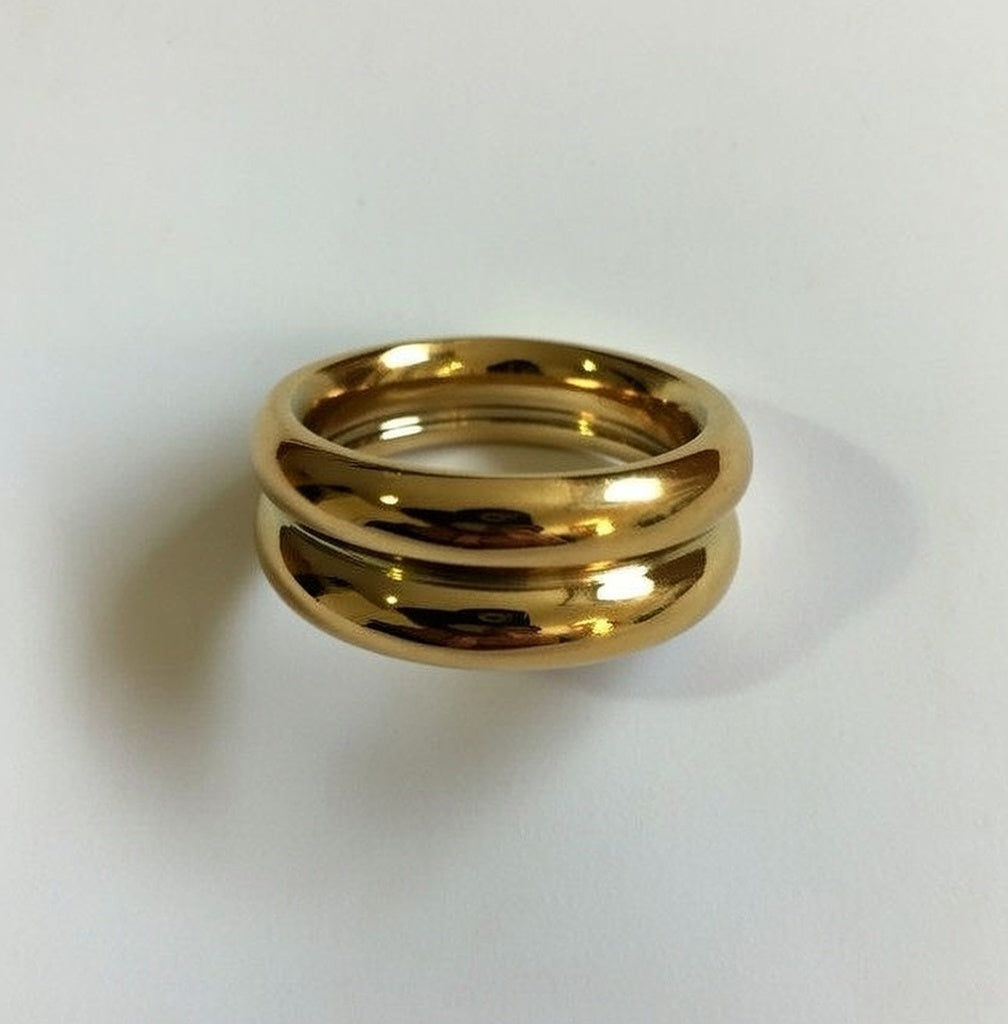 Recycled Chunky Gold Double Band Detail Ring