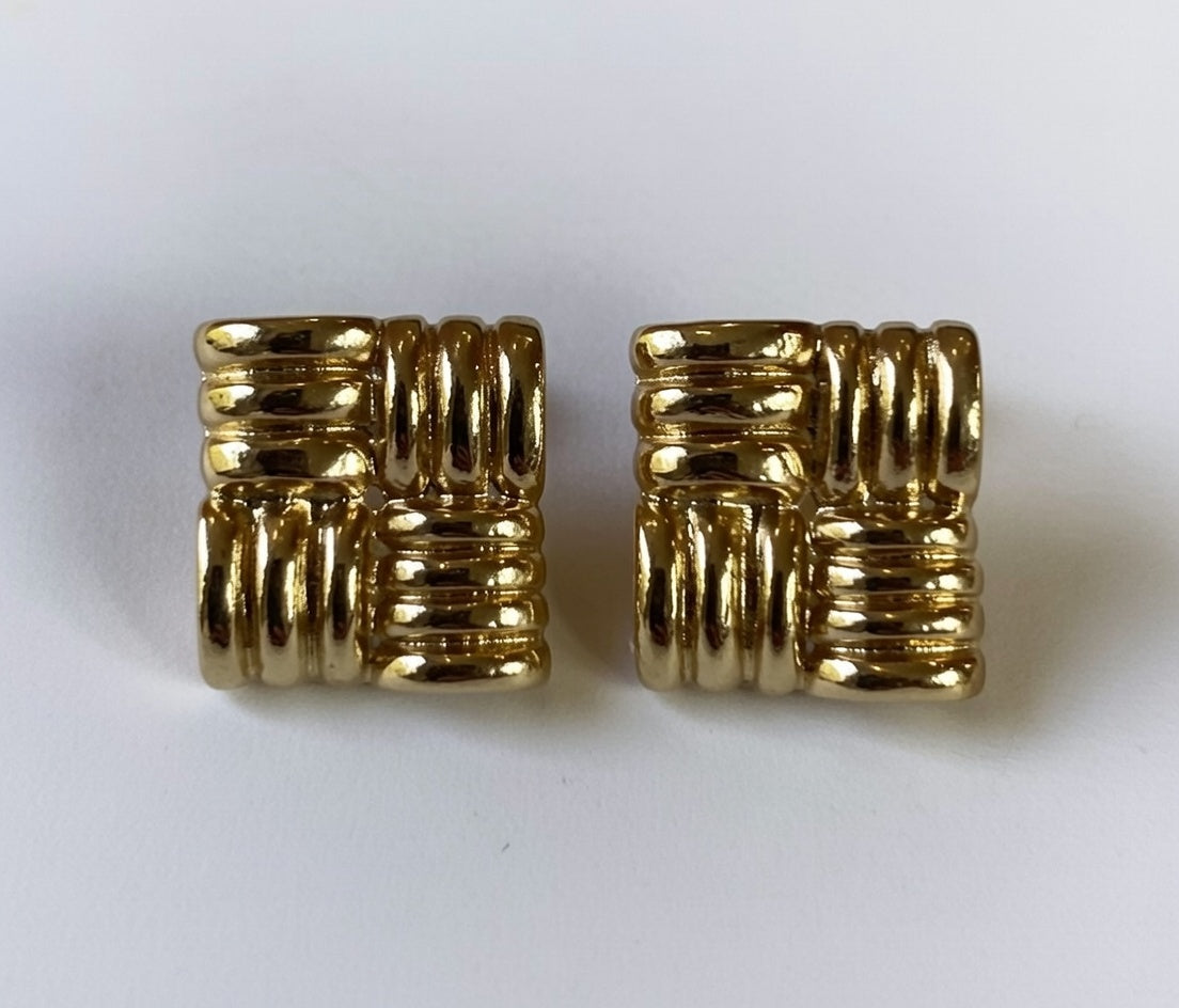 Vintage Square Gold Design Stud Earrings