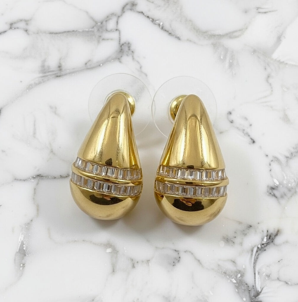 Gold Plated Gemstone Teardrop Hoop Earrings