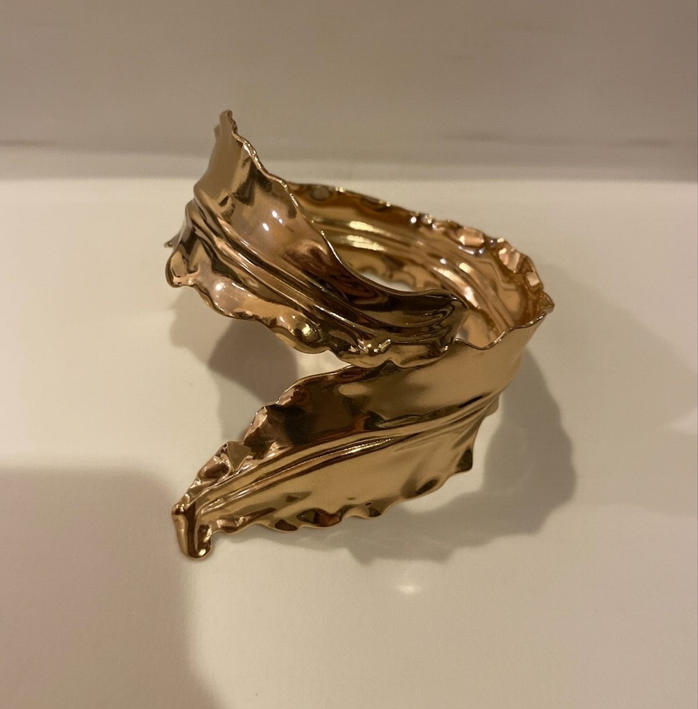 Gold Plated Textured Leaf Foil Bracelet