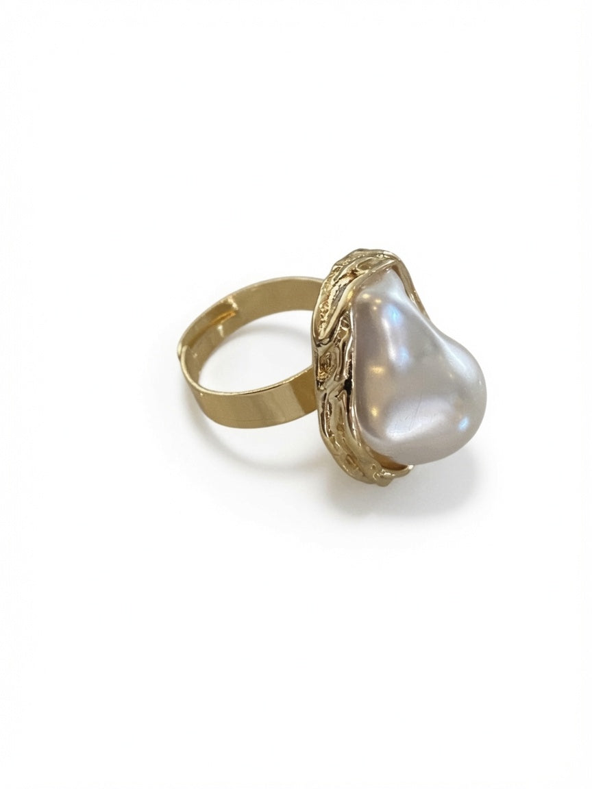 Gold Plated Large Pearl Ring