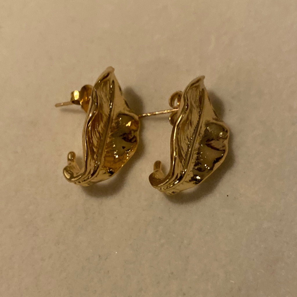 Gold plated sustainable leaf earrings gold leaf studs