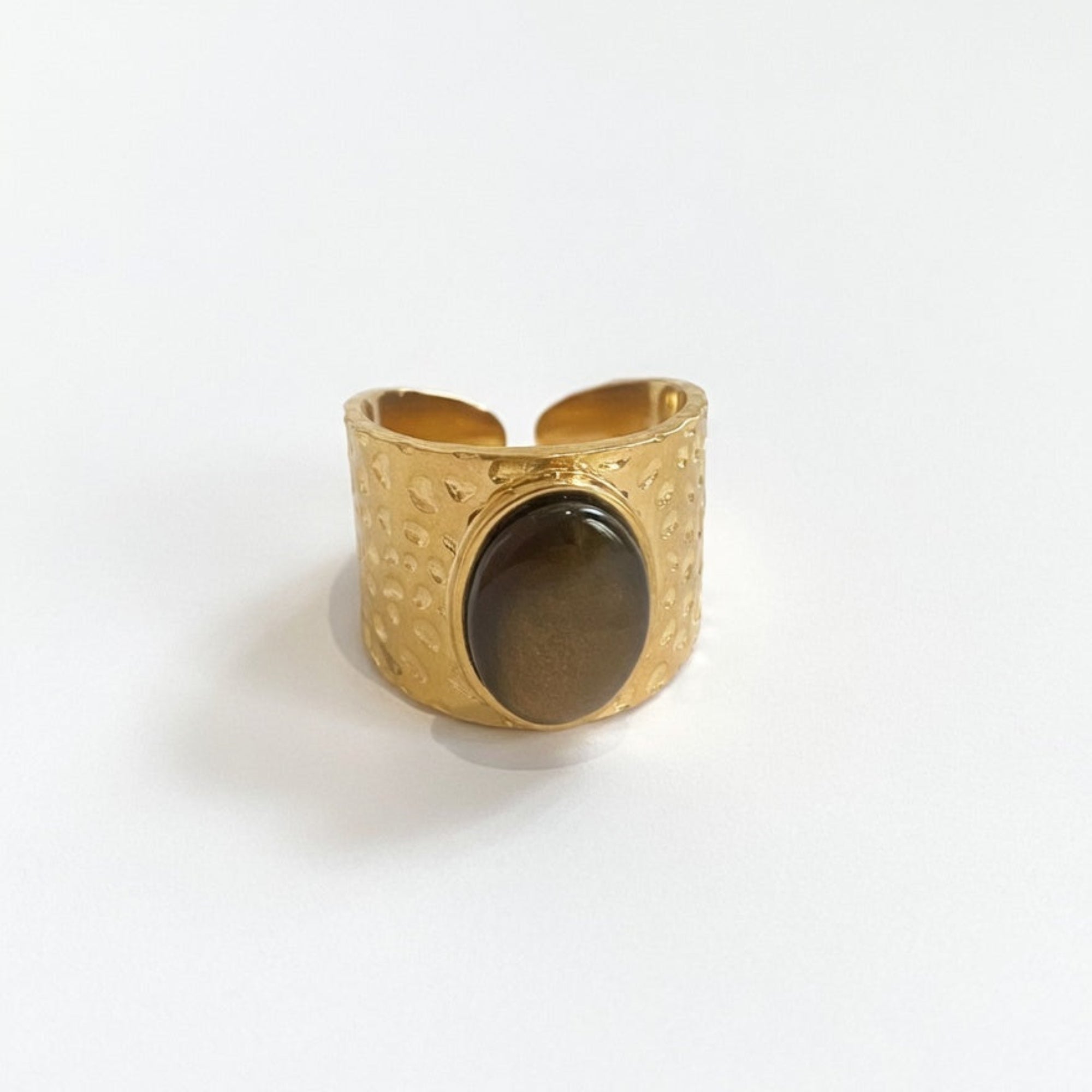 Gold plated Tiger stone sustainable gemstone ring