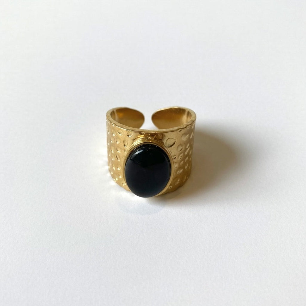 gold plated ring black stone boheme