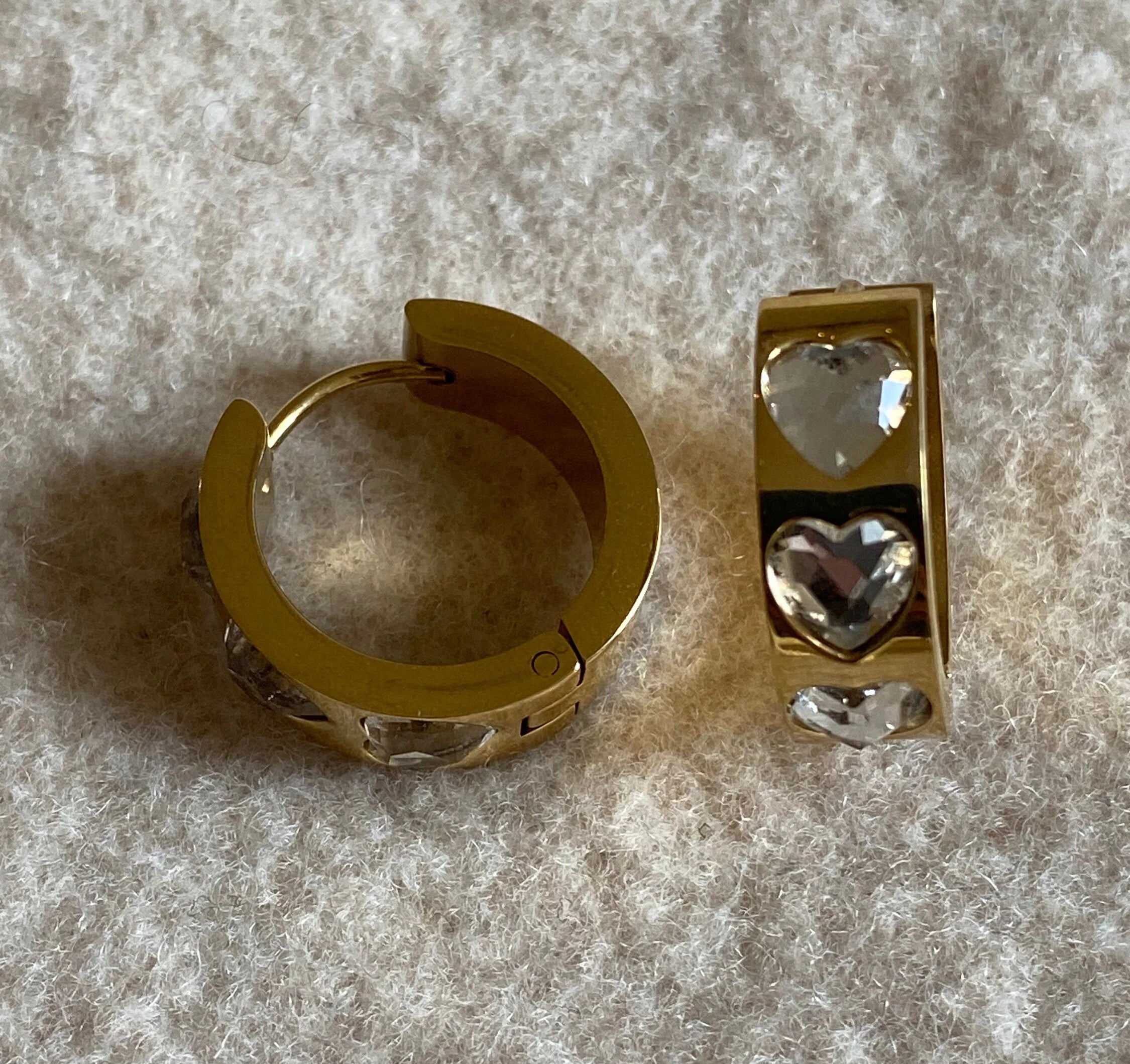 Gold Crystal Heart Hoop Earrings