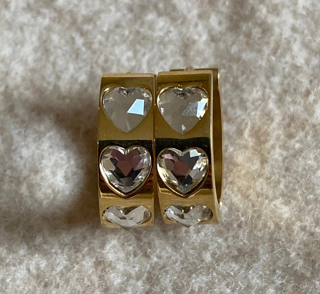 Gold Crystal Heart Hoop Earrings