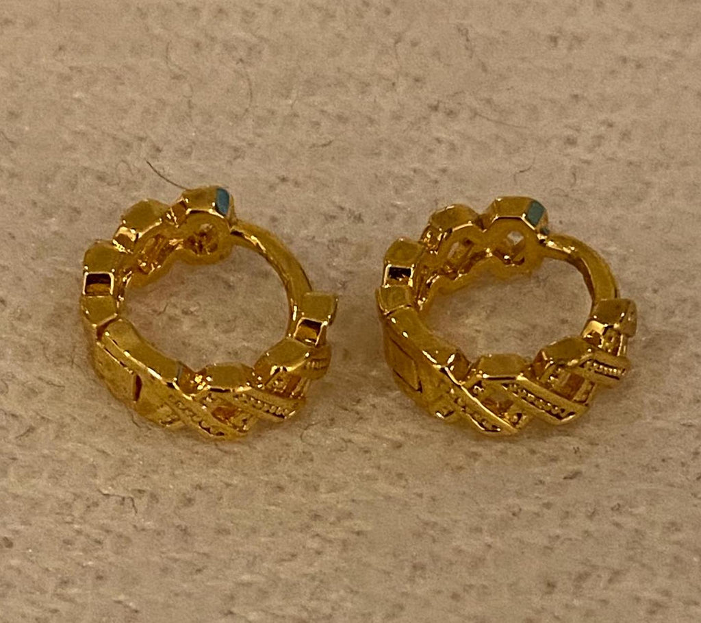 Gold Plated Link Huggie Hoop Earrings