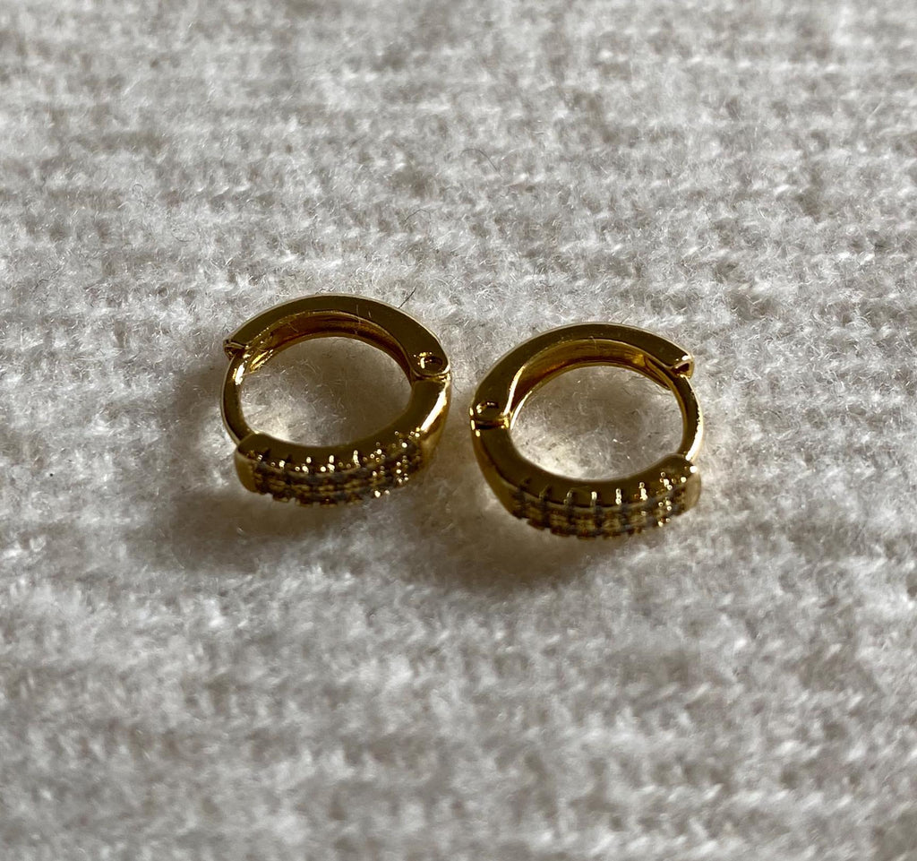Gold Plated Design CZ Huggie Hoop Earrings