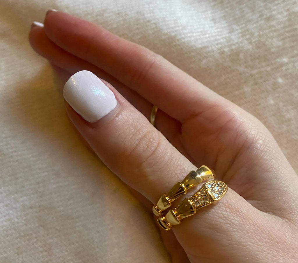 Gold Plated CZ Gemstone Serpent Ring