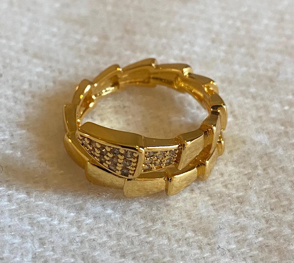 Gold Plated CZ Gemstone Serpent Ring