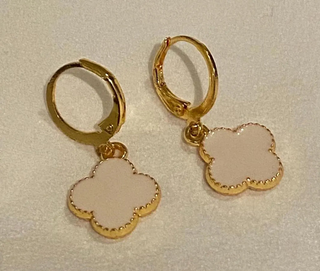 Gold Plated White Clover Charm Earrings