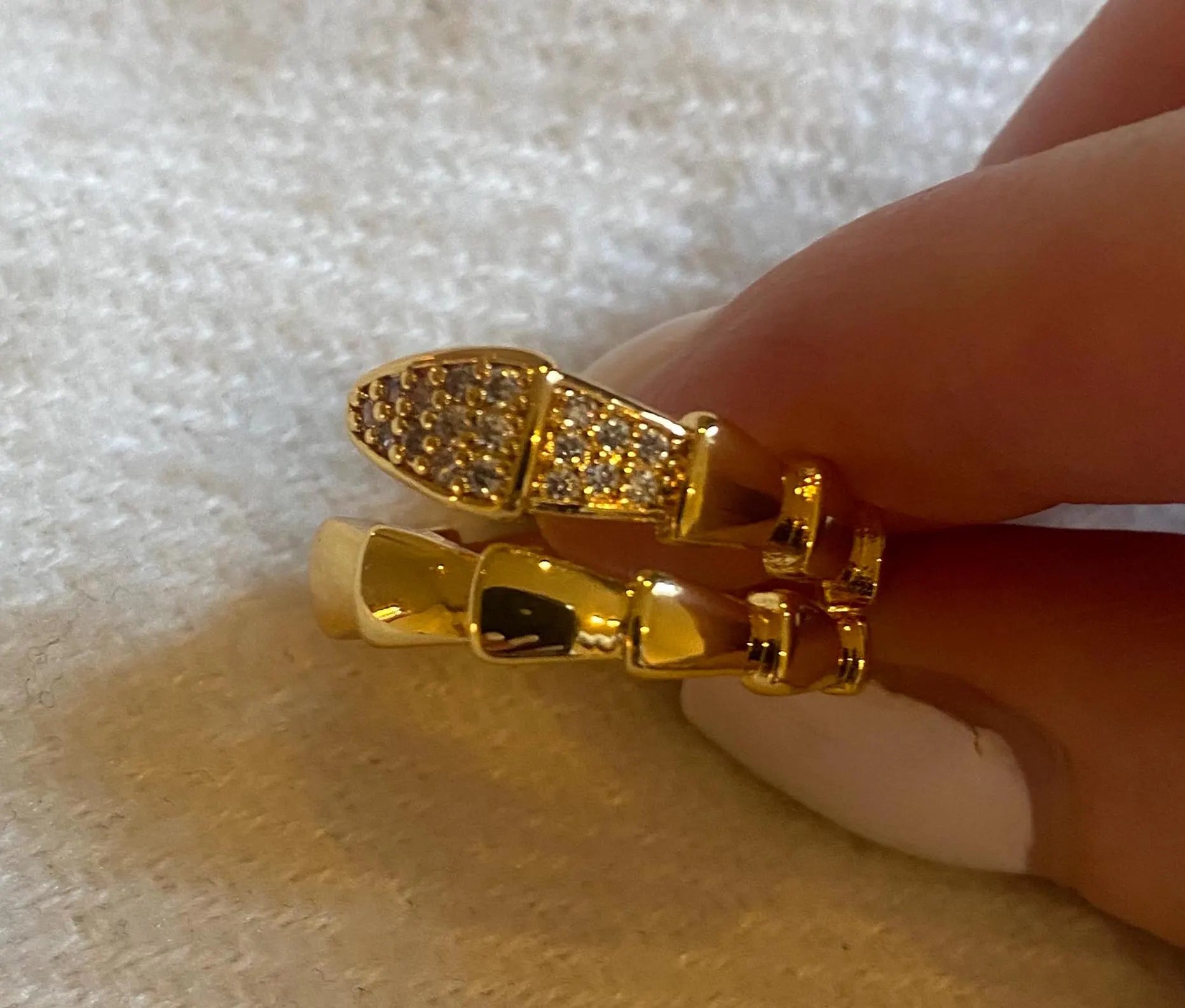 Gold Plated CZ Gemstone Serpent Ring