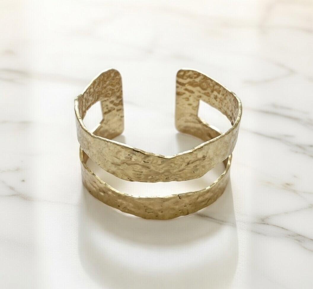 Gold Plated Statement Foil Textured Bangle