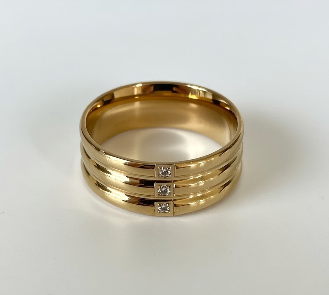 Men's Gold Plated Triple Band CZ Ring