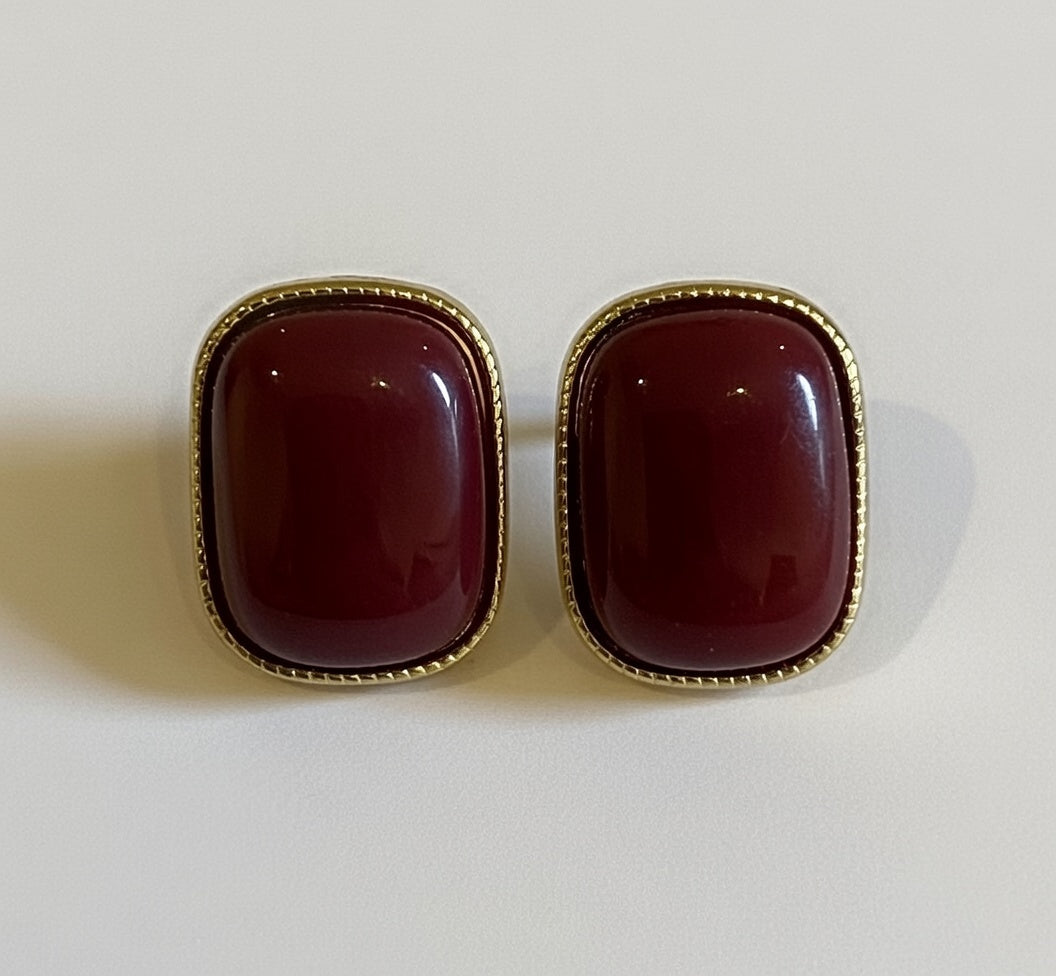 Vintage Ruby Red Ceramic Stud Earrings