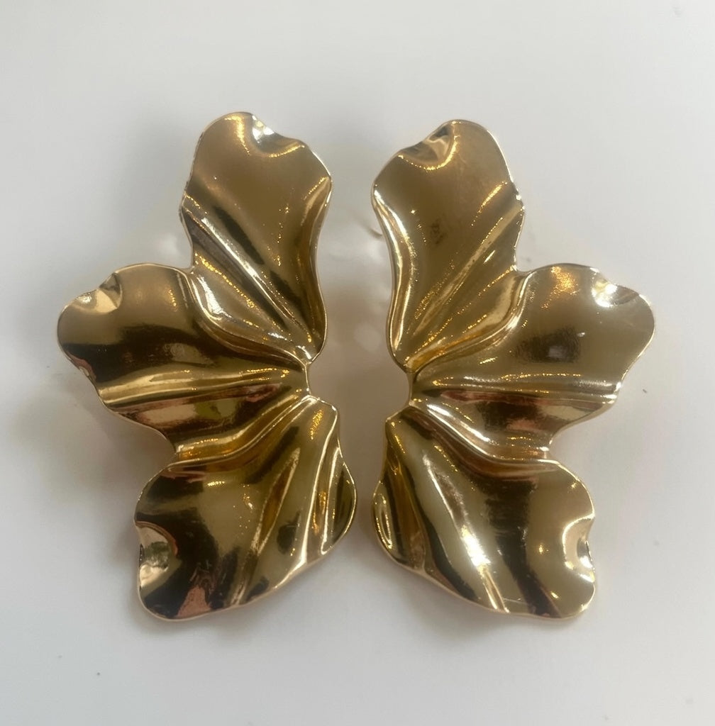Gold Flower Leaf Statement Earrings