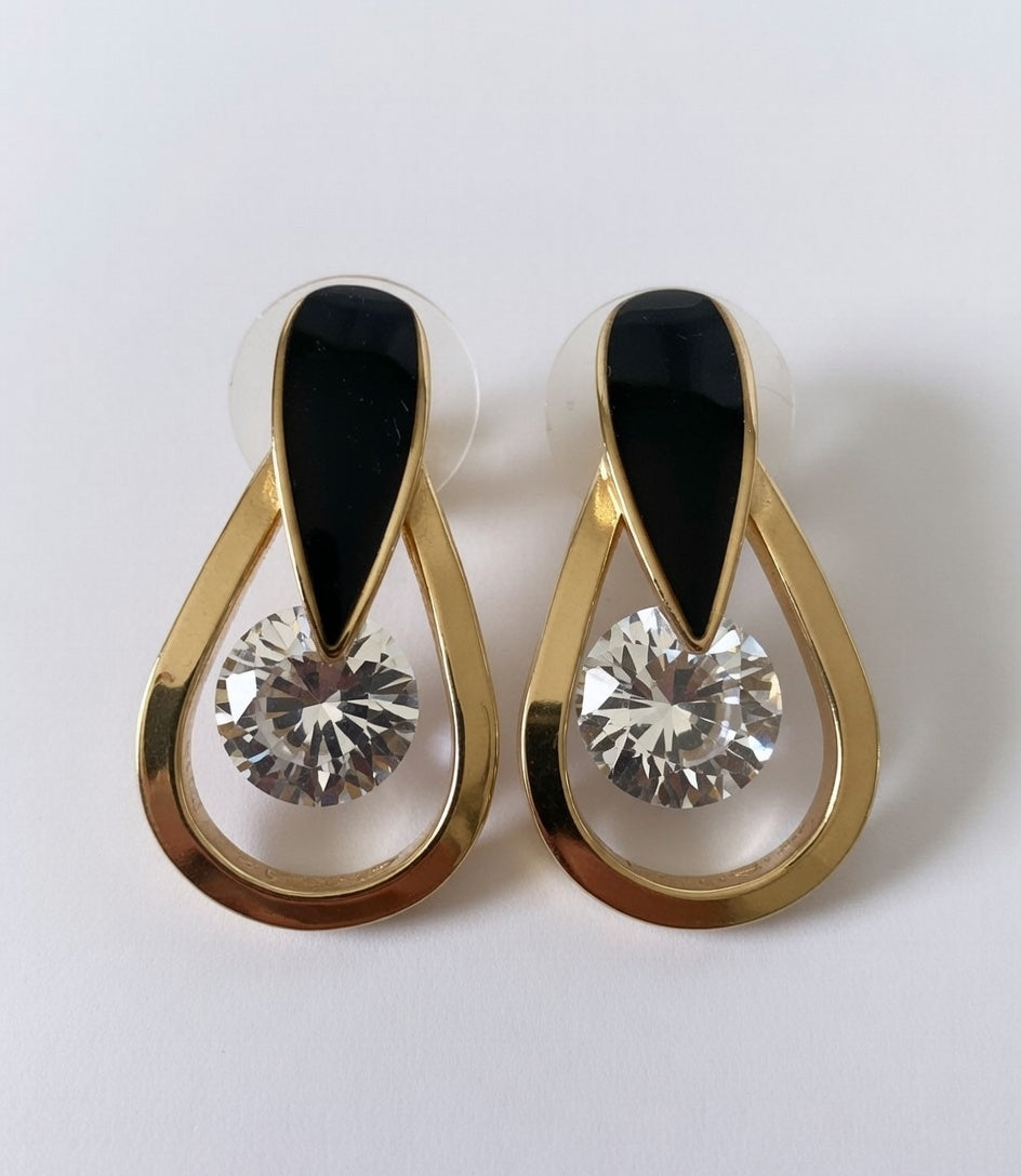 Vintage Black Crystal Gemstone Drop Earrings