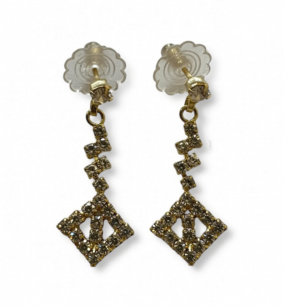 Vintage Gold Plated Geometric CZ Drop Earrings